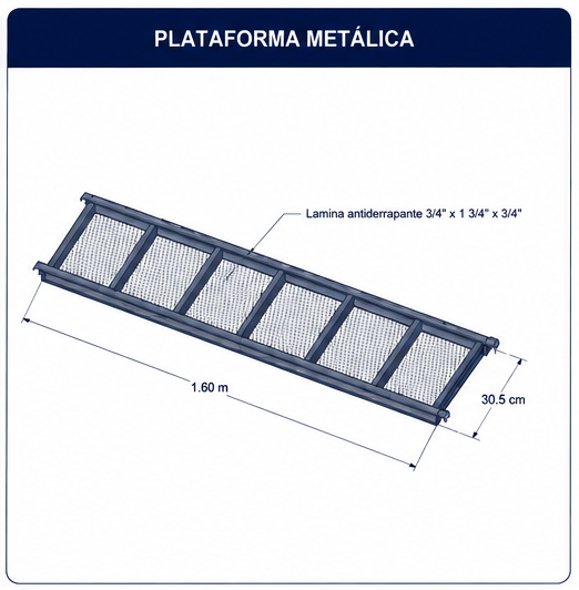 Plataforma metálica antiderrapante de 1.60 m para andamio
