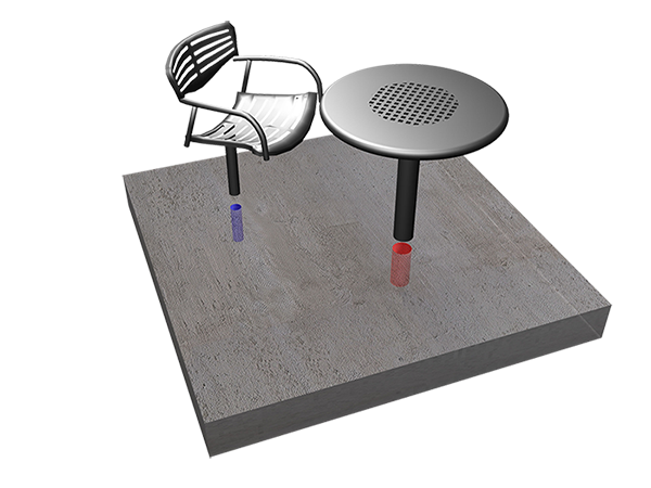 Perforaciones en losa de concreto para anclaje de mesa y silla